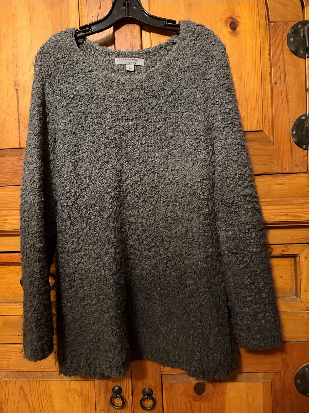 Ruff Hewn Charcoal Gray Bouclé Crewneck Sweater